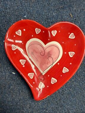 Heart-Shaped Red Decorative Ceramic Dish by